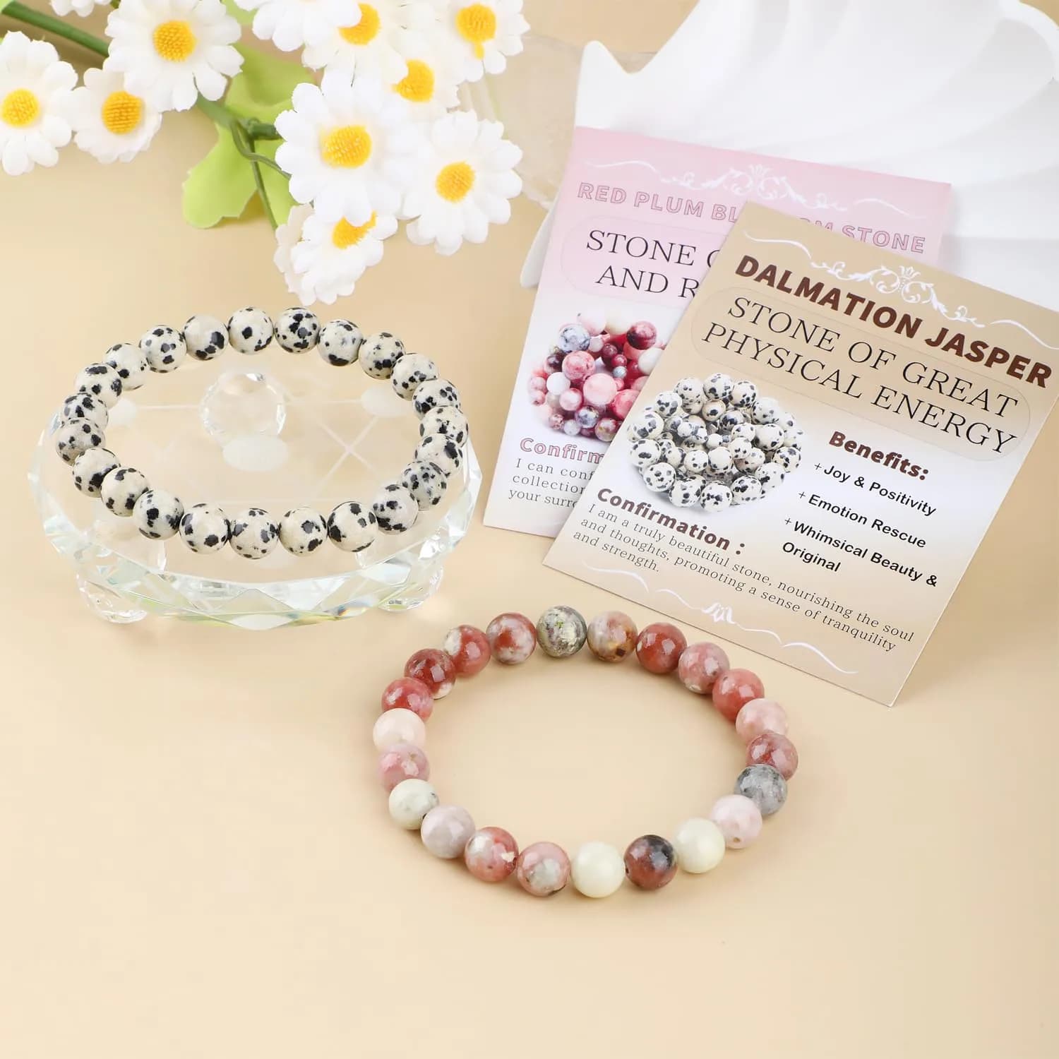 NCB 2-Piece 8mm Natural Crystal Gemstone Stretch Bracelets | Handmade Reiki Energy Healing Jewelry for Meditation, Yoga, Unisex - view 3