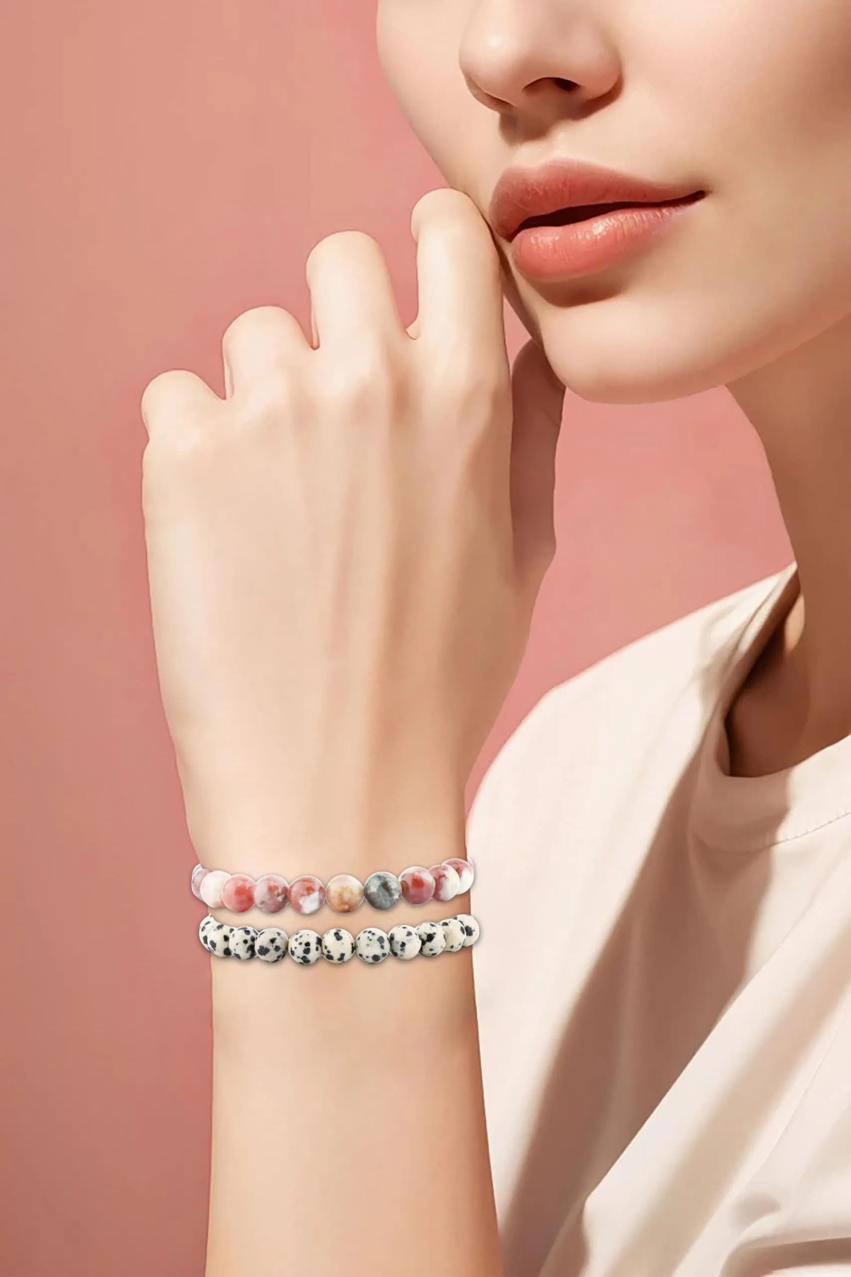 NCB 2-Piece 8mm Natural Crystal Gemstone Stretch Bracelets | Handmade Reiki Energy Healing Jewelry for Meditation, Yoga, Unisex - view 6