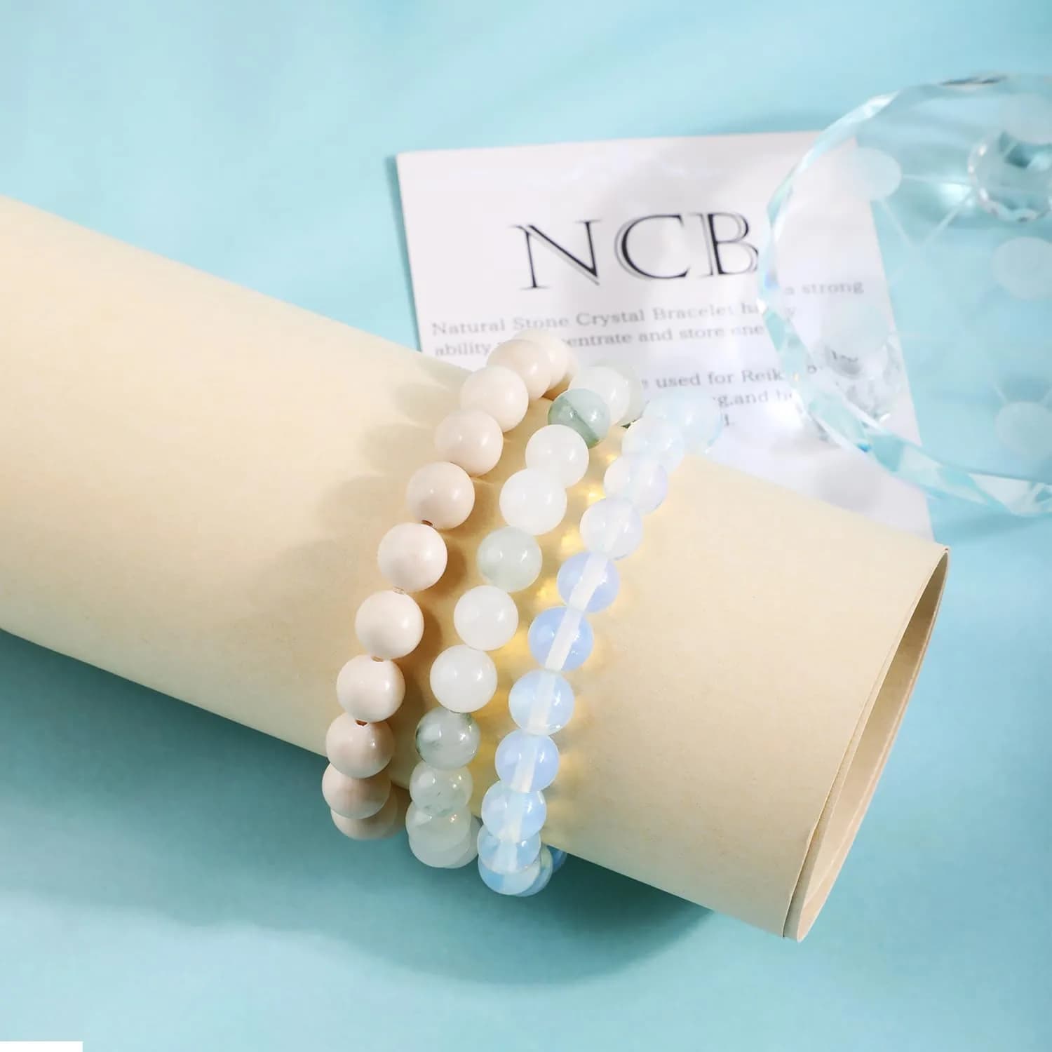 NCB 3-Piece 8mm Natural Crystal Gemstone Stretch Bracelets | Handmade Reiki Energy Healing Jewelry for Meditation, Yoga, Unisex - view 3