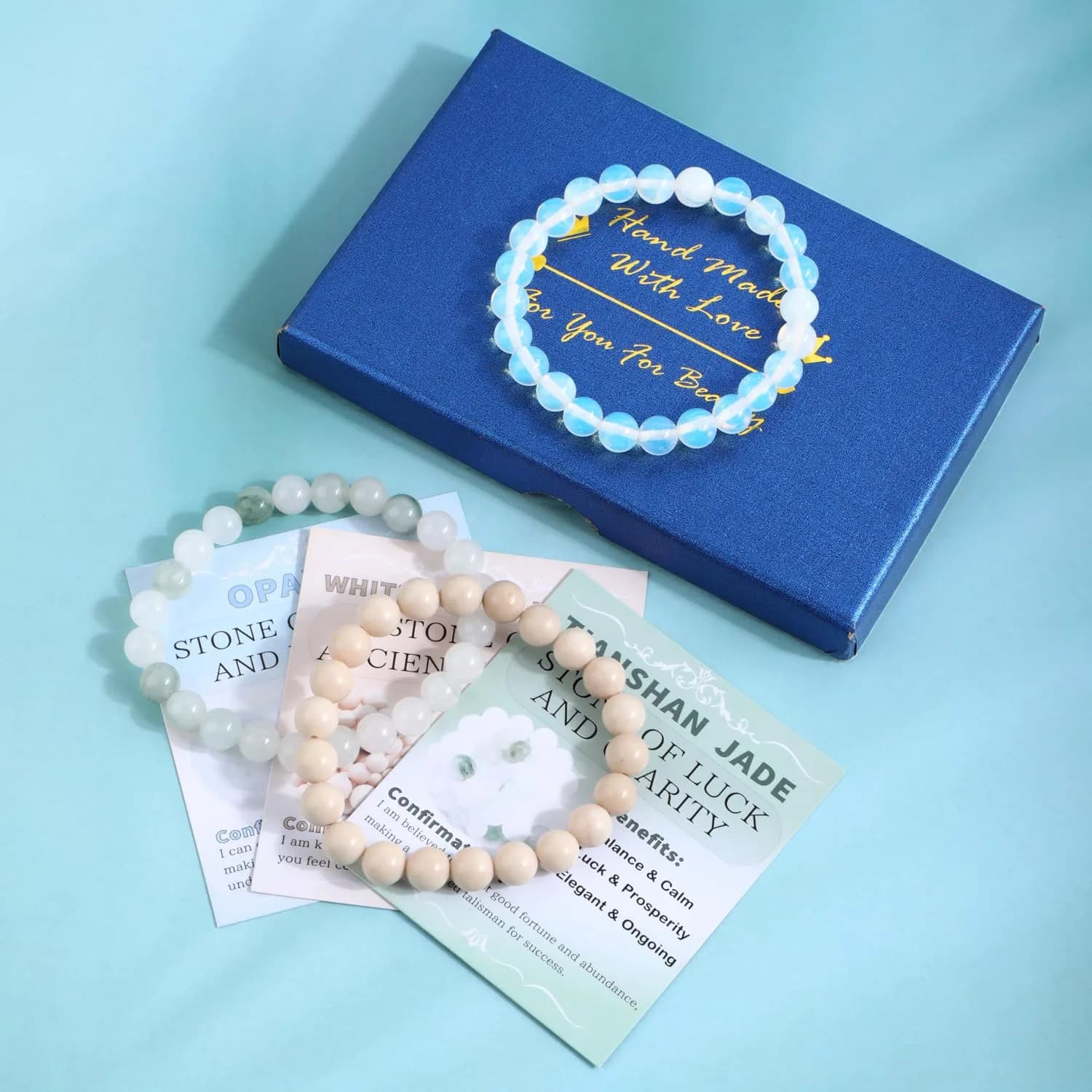 NCB 3-Piece 8mm Natural Crystal Gemstone Stretch Bracelets | Handmade Reiki Energy Healing Jewelry for Meditation, Yoga, Unisex - view 4
