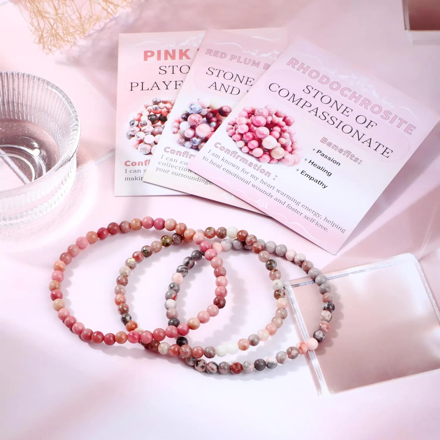 NCB 3-Piece 4mm Natural Crystal Gemstone Stretch Bracelets | Reiki Energy Healing Jewelry - view 3