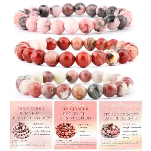 NCB Natural Gemstone Stretch Bracelets (6mm Beads, 3-Pack) | Reiki Energy Healing Jewelry for Meditation, Yoga - main product image
