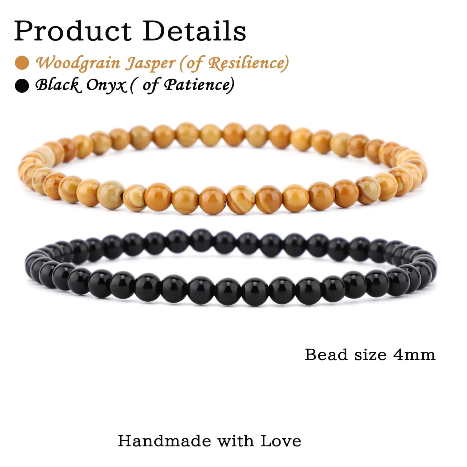 NCB Natural Crystal Gemstone Stretch Bracelets (4mm, 2-Pack) | Handmade Reiki Healing Jewelry for Meditation, Yoga - view 2