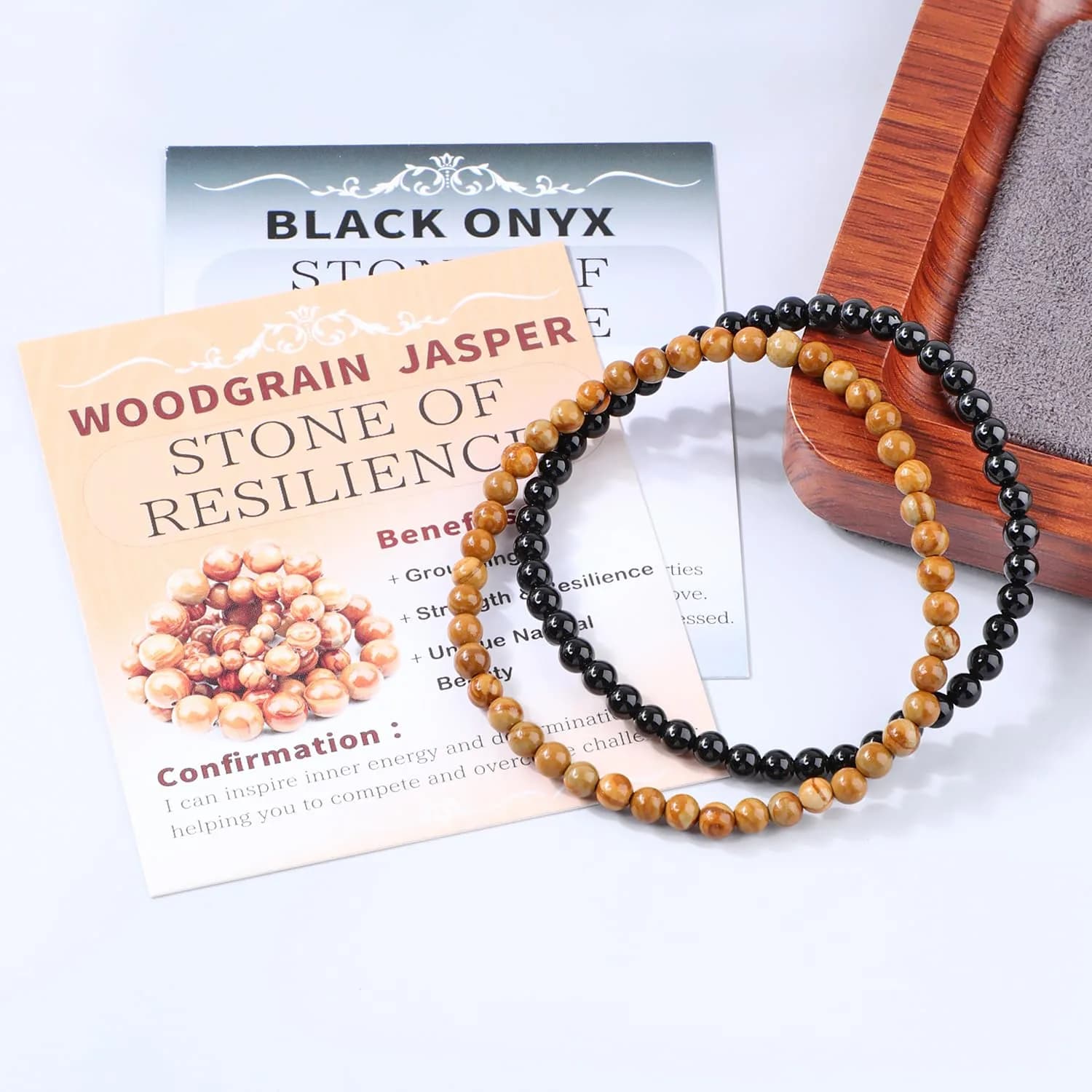 NCB Natural Crystal Gemstone Stretch Bracelets (4mm, 2-Pack) | Handmade Reiki Healing Jewelry for Meditation, Yoga - view 3