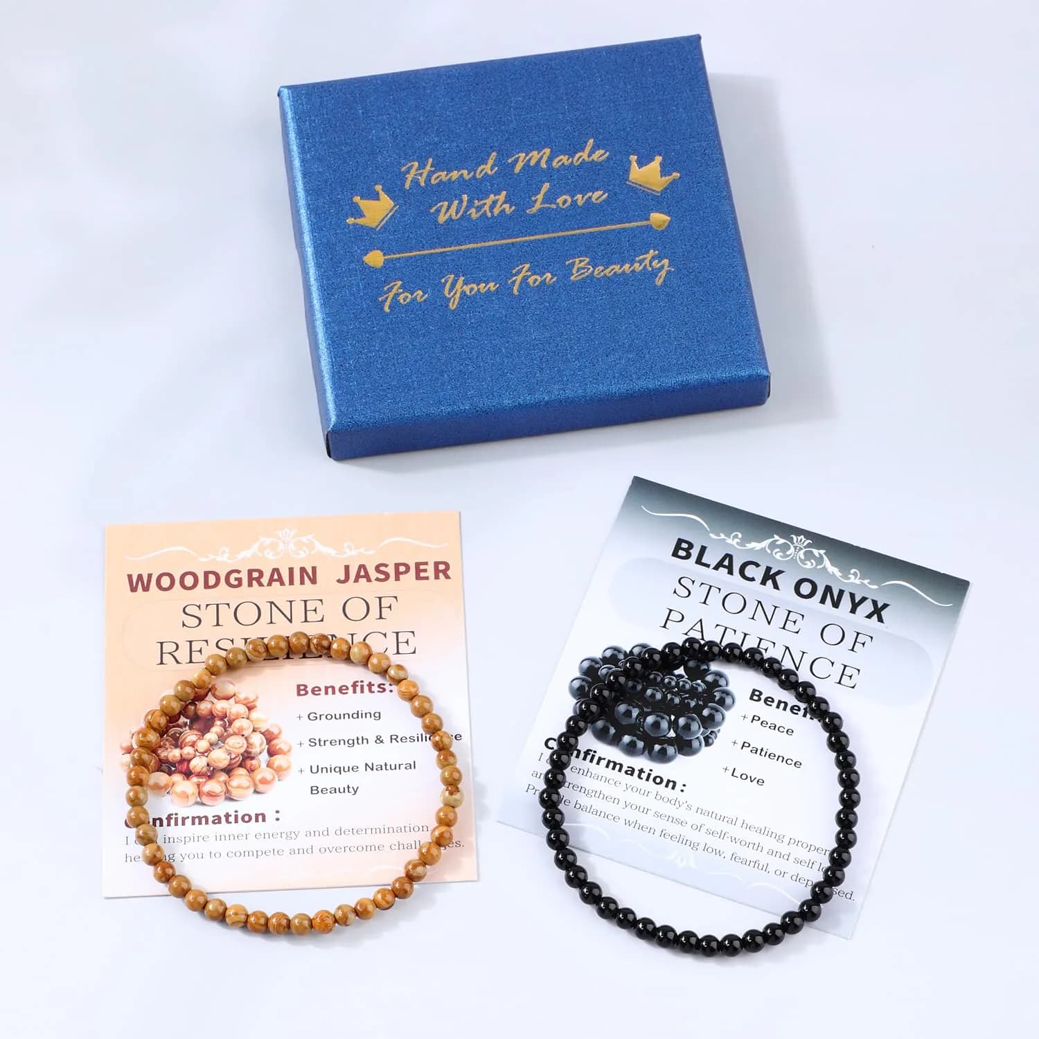 NCB Natural Crystal Gemstone Stretch Bracelets (4mm, 2-Pack) | Handmade Reiki Healing Jewelry for Meditation, Yoga - view 4