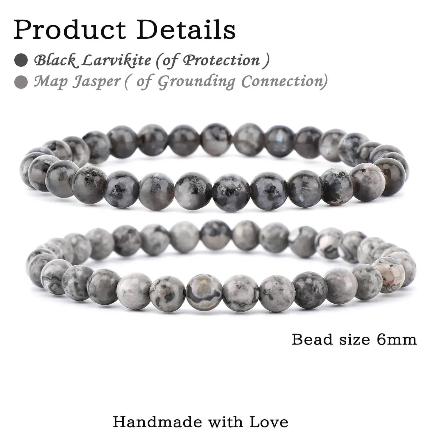 NCB 2-Piece 6mm Natural Crystal Gemstone Stretch Bracelets | Handmade Reiki Energy Healing Jewelry for Meditation, Yoga, Unisex - view 2
