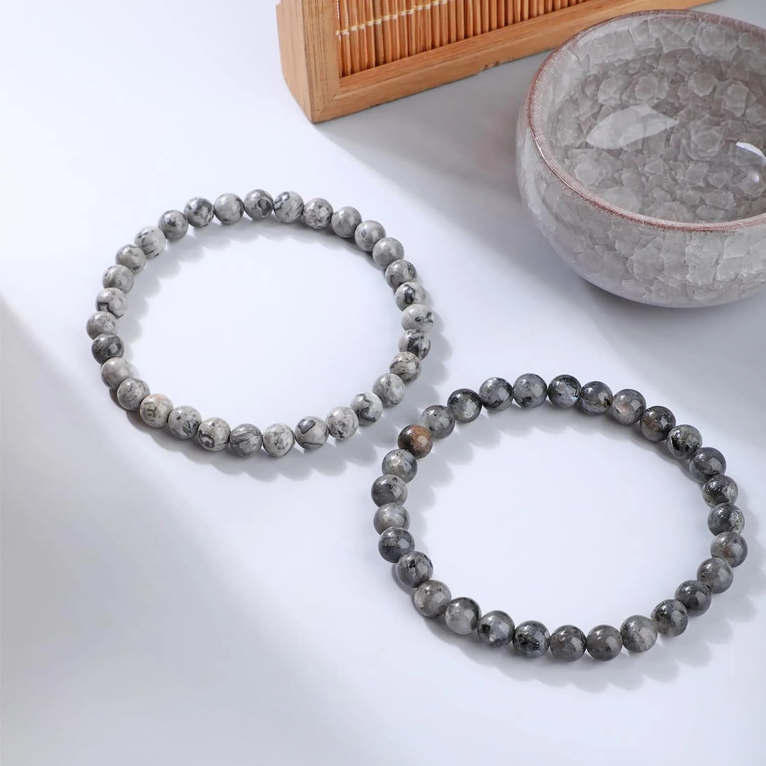 NCB 2-Piece 6mm Natural Crystal Gemstone Stretch Bracelets | Handmade Reiki Energy Healing Jewelry for Meditation, Yoga, Unisex - view 3