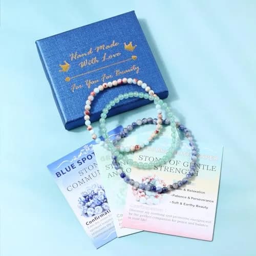 NCB 4mm Natural Crystal Gemstone Stretch Bracelets Set (3 Bracelets) | Handmade Reiki Energy Healing Jewelry thumbnail 4