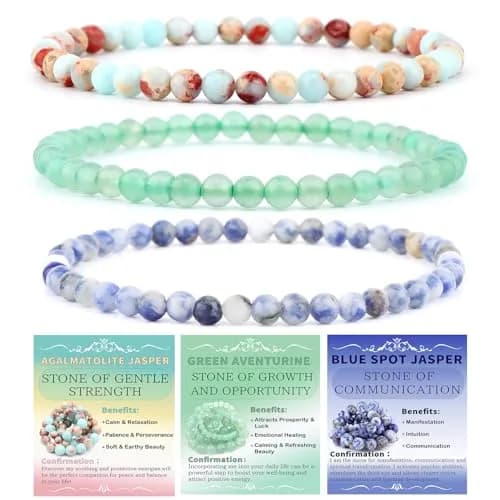 NCB 4mm Natural Crystal Gemstone Stretch Bracelets Set (3 Bracelets) | Handmade Reiki Energy Healing Jewelry thumbnail 1