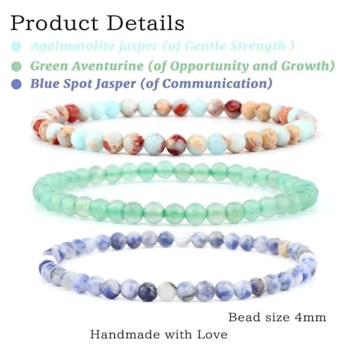NCB 4mm Natural Crystal Gemstone Stretch Bracelets Set (3 Bracelets) | Handmade Reiki Energy Healing Jewelry thumbnail 2