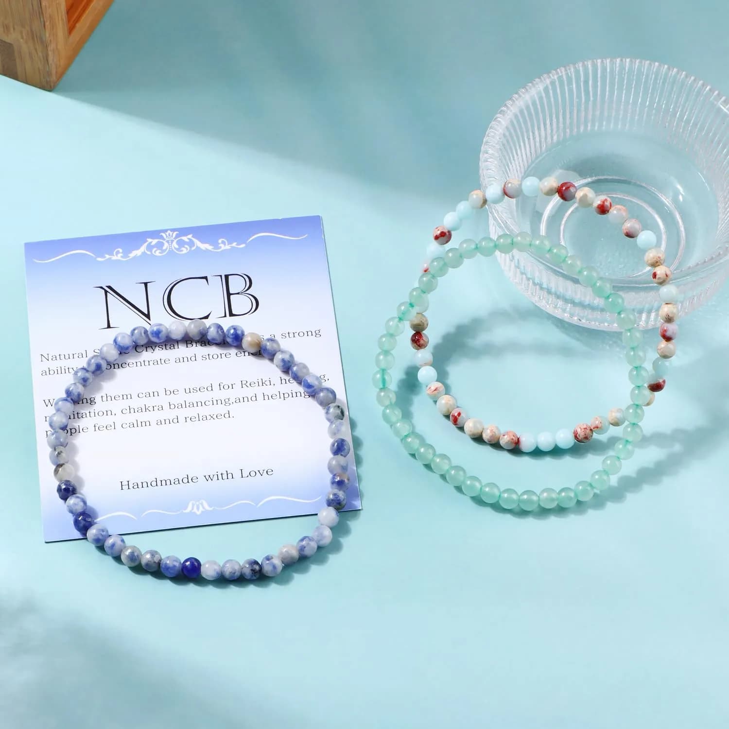NCB 4mm Natural Crystal Gemstone Stretch Bracelets Set (3 Bracelets) | Handmade Reiki Energy Healing Jewelry - view 3