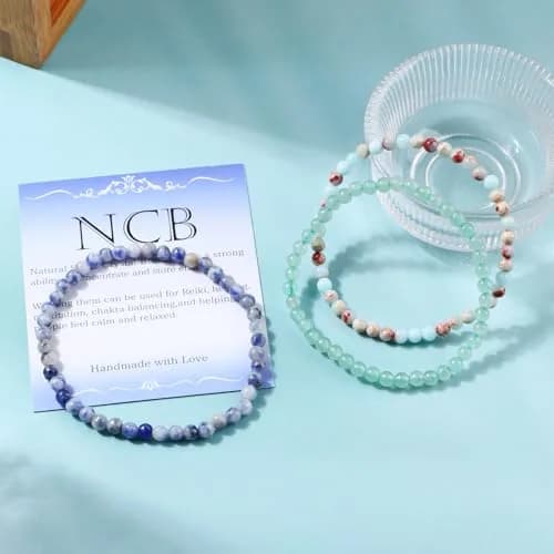 NCB 4mm Natural Crystal Gemstone Stretch Bracelets Set (3 Bracelets) | Handmade Reiki Energy Healing Jewelry thumbnail 3