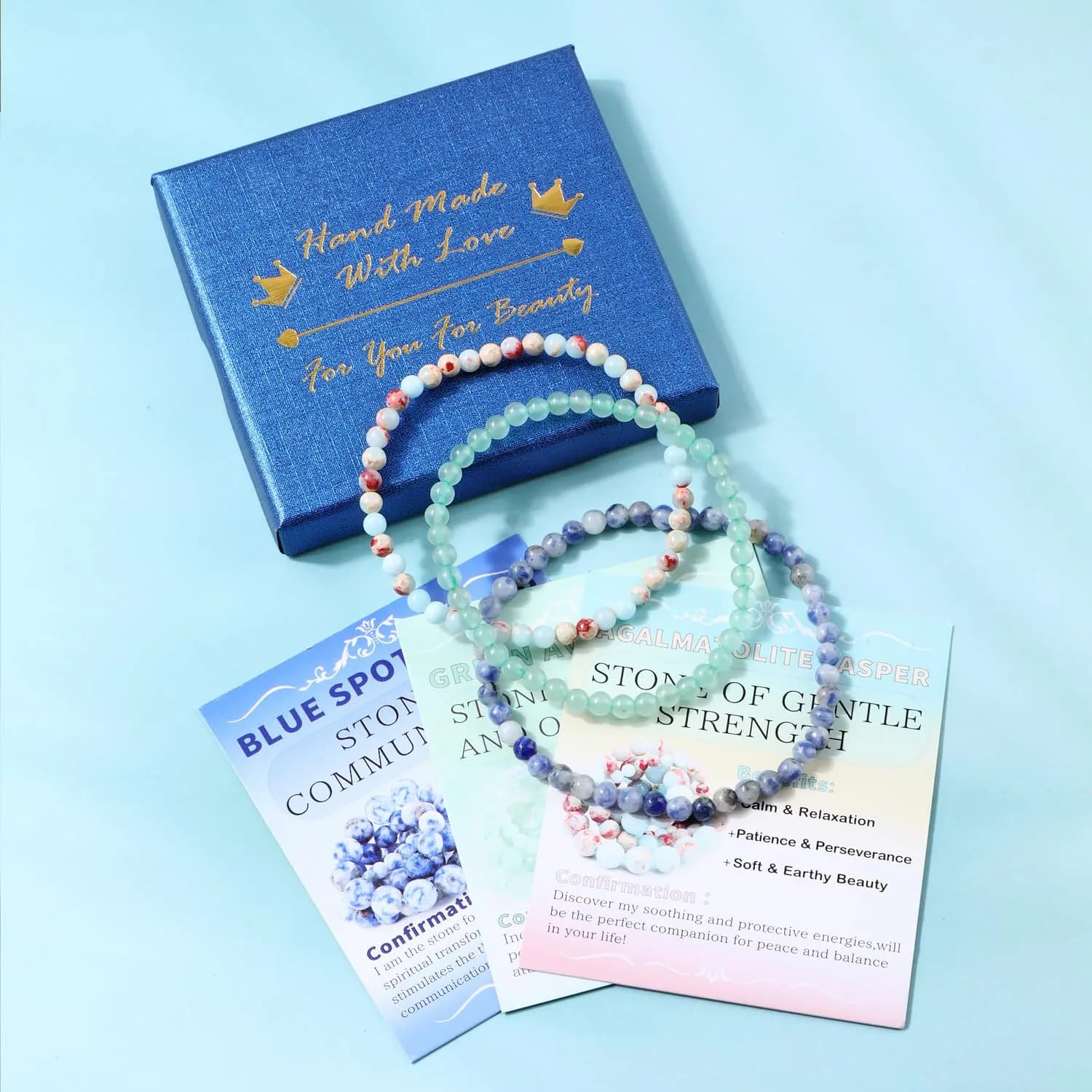 NCB 4mm Natural Crystal Gemstone Stretch Bracelets Set (3 Bracelets) | Handmade Reiki Energy Healing Jewelry - view 4