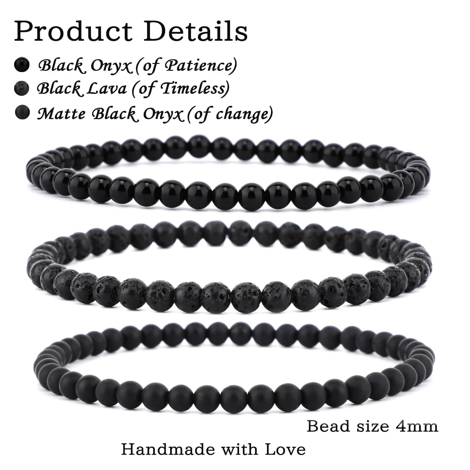 NCB 3-Piece 4mm Natural Crystal Gemstone Stretch Bracelets | Reiki Energy Healing Jewelry for Meditation, Yoga