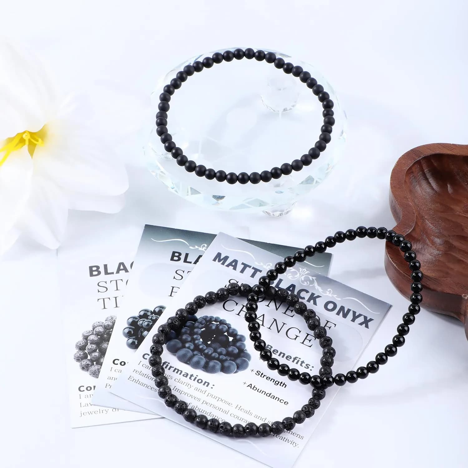 NCB 3-Piece 4mm Natural Crystal Gemstone Stretch Bracelets | Reiki Energy Healing Jewelry for Meditation, Yoga thumbnail 2