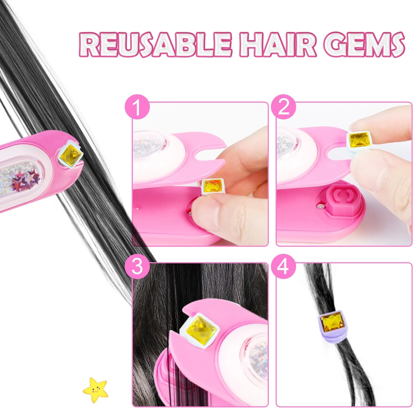 kidzkube Hair Gem Stamper Kit with Reusable Diamonds, Pink Toys for Girls Ages 3-12 - view 2