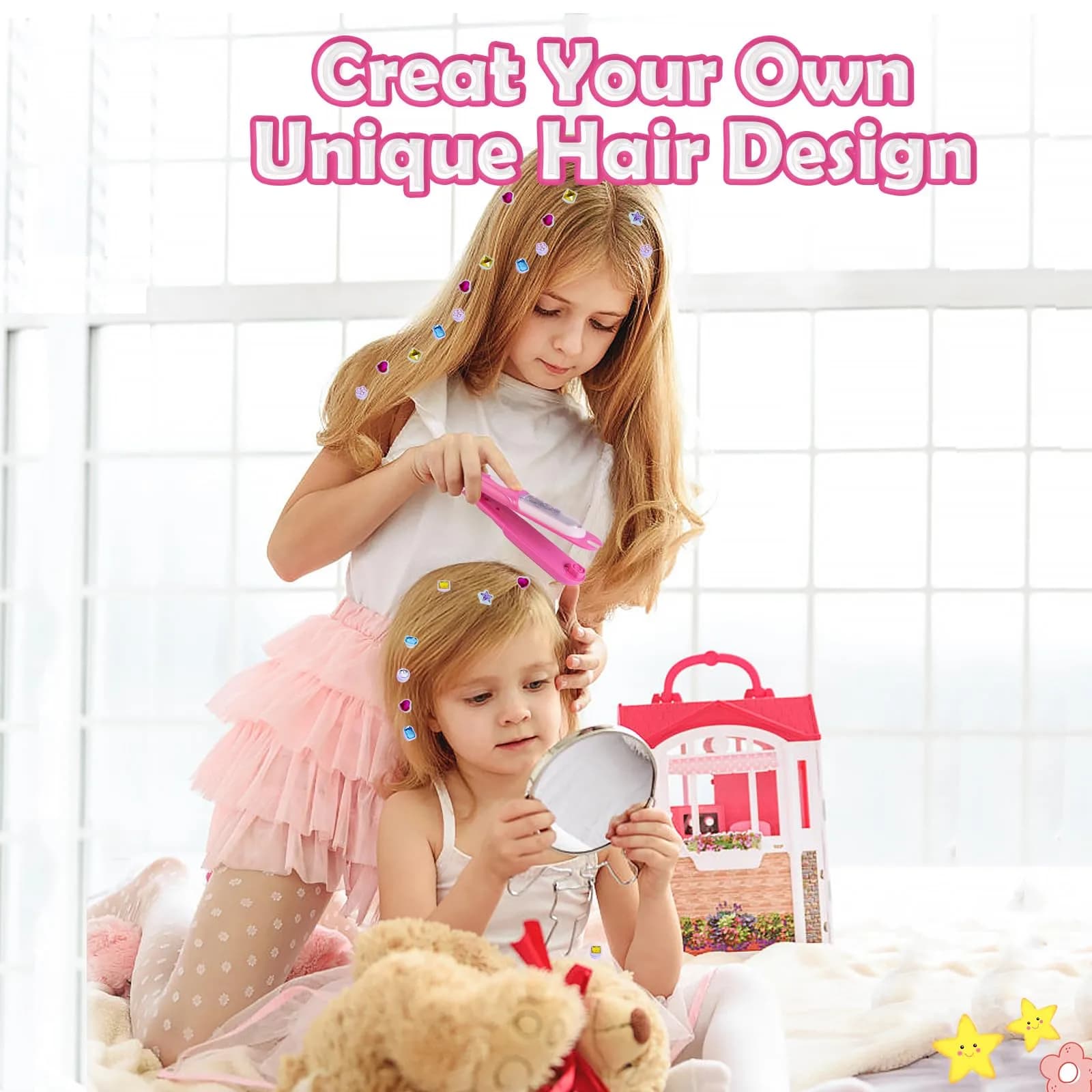 kidzkube Hair Gem Stamper Kit with Reusable Diamonds, Pink Toys for Girls Ages 3-12 - view 3
