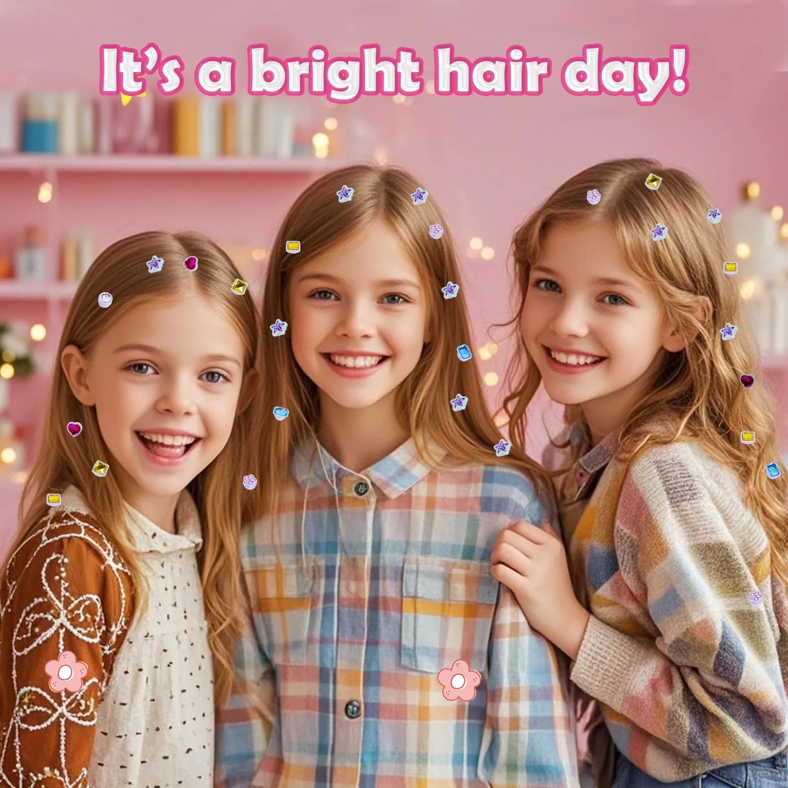 kidzkube Hair Gem Stamper Kit with Reusable Diamonds, Pink Toys for Girls Ages 3-12 - view 7
