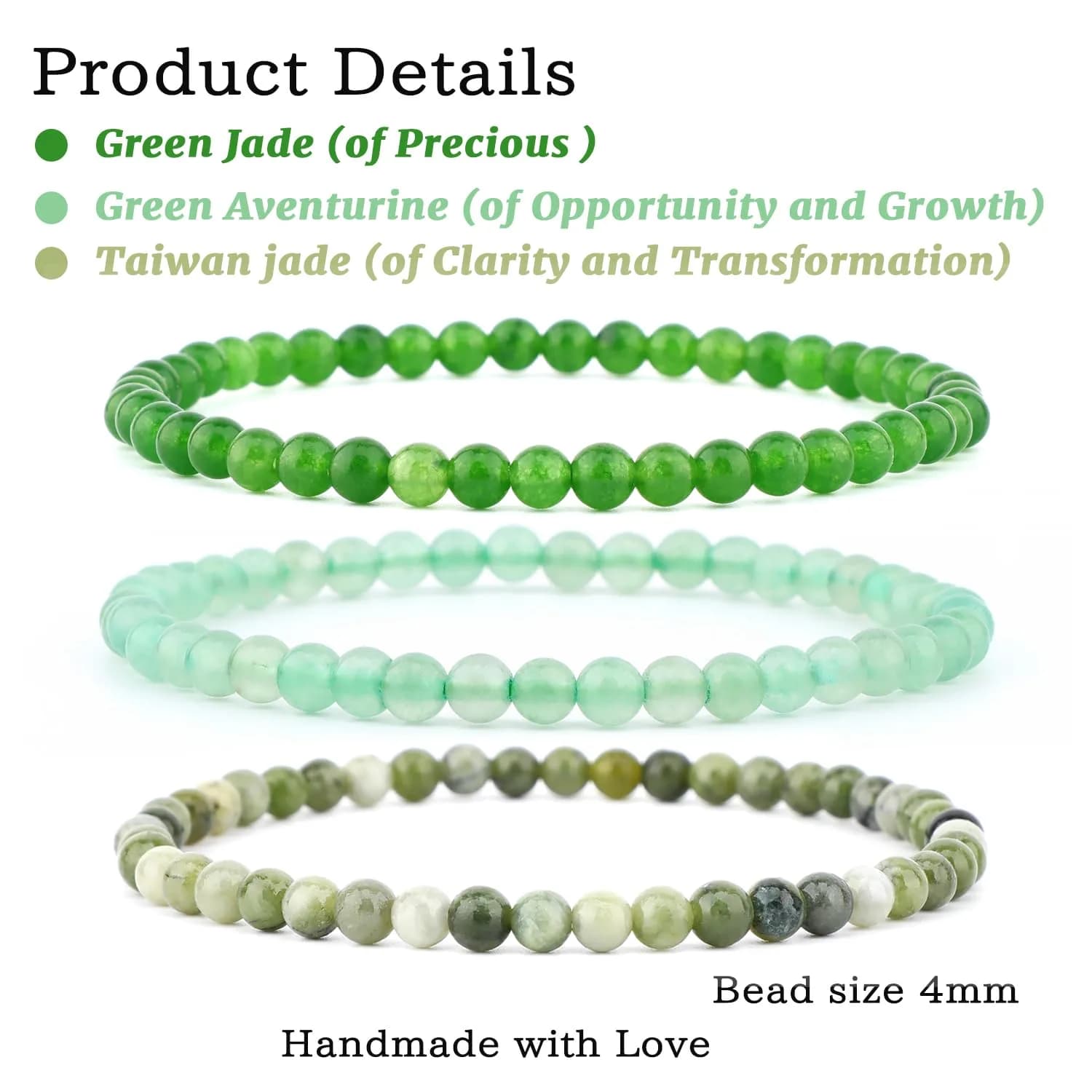 NCB Natural Crystal Gemstone Stretch Bracelets 4mm | Handmade Reiki Energy Healing Jewelry - view 2