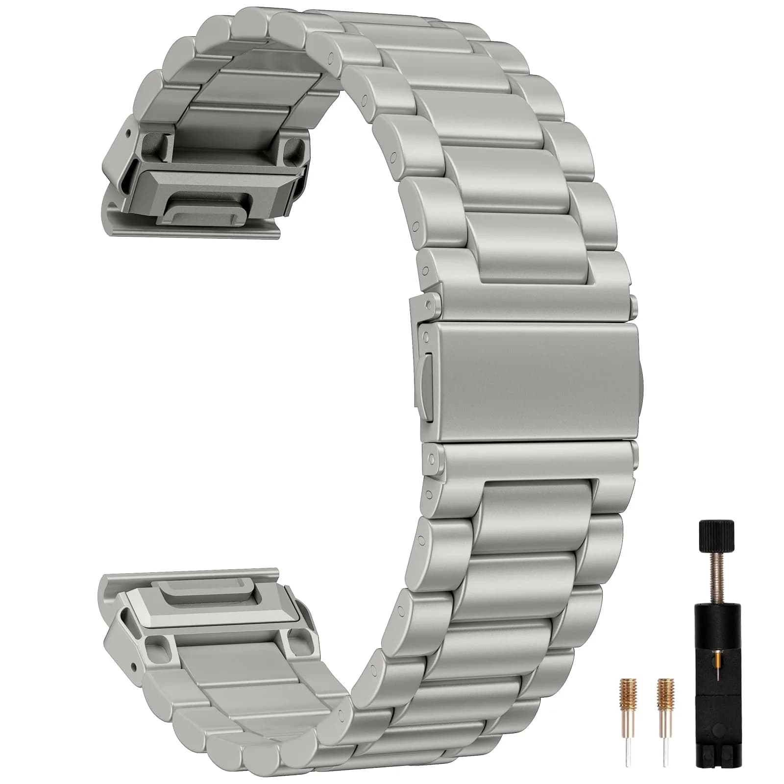 GEAK 22mm Stainless Steel Watch Band Compatible with Garmin Fenix 8/7/6/5 & Forerunner 945/935/Approach S70 47mm | QuickFit Strap — Titanium
