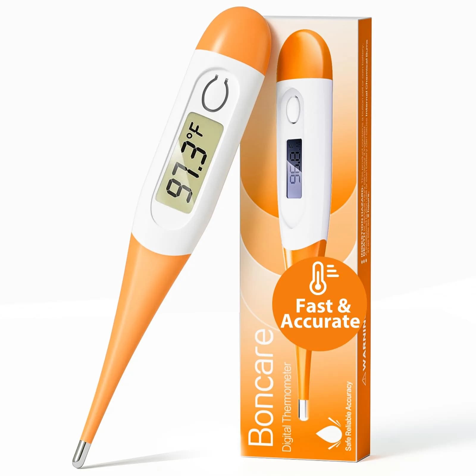 Boncare Digital Thermometer for Adults, Kids & Babies, Orange | Fast 10-Second Reading - main product image