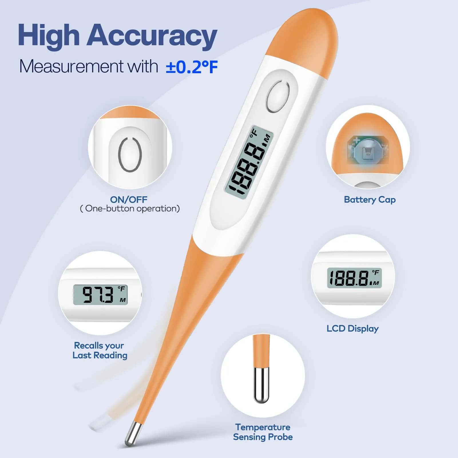 Boncare Digital Thermometer for Adults, Kids & Babies, Orange | Fast 10-Second Reading - view 3