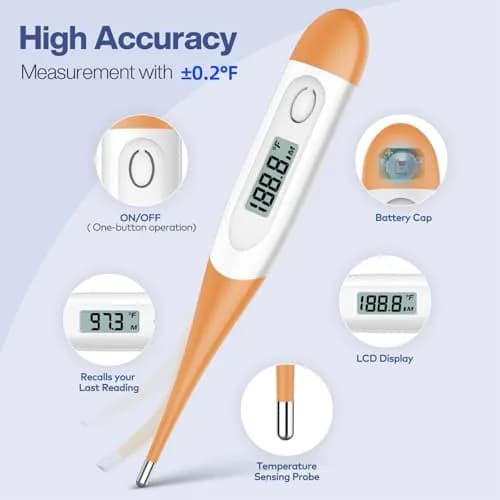 Boncare Digital Thermometer for Adults, Kids & Babies, Orange | Fast 10-Second Reading thumbnail 3
