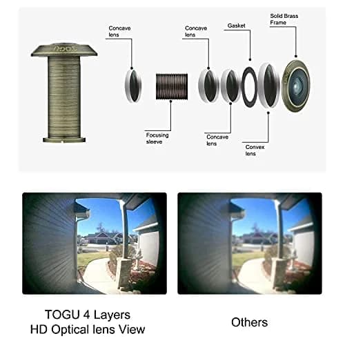 TOGU Solid Brass Door Peephole Viewer 220-Degree Wide Angle, Antique Bronze Finish | 10-Pack with Drill Bit, Fits 35-55mm Doors thumbnail 2