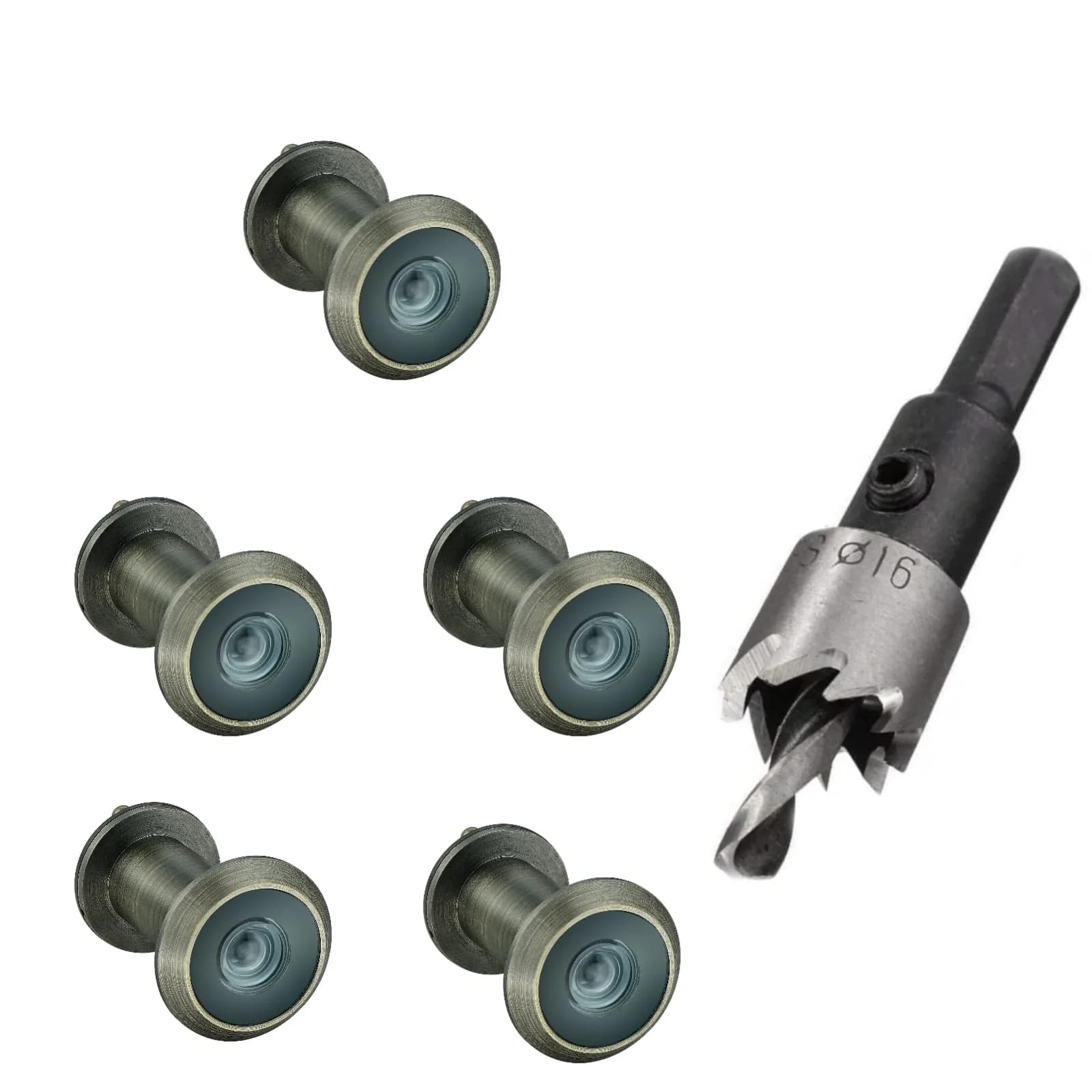 TOGU 220-Degree Solid Brass Door Peephole Viewer with Privacy Cover & 16mm Drill Bit | 5-Pack Antique Bronze — + Drill