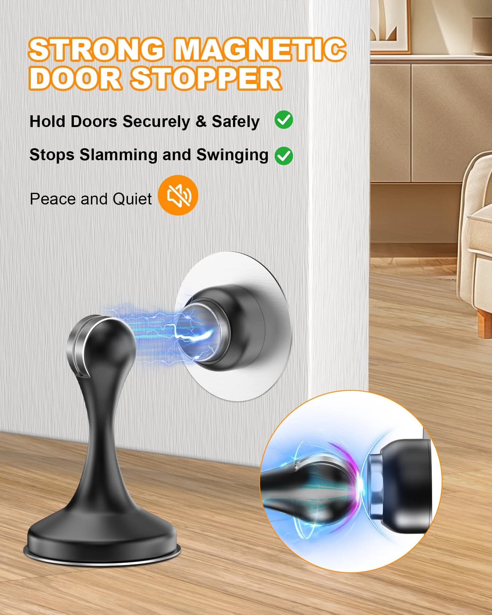 Crosize Magnetic Door Stoppers Black 8 Pack | Strong Magnetism Door Holder - view 2