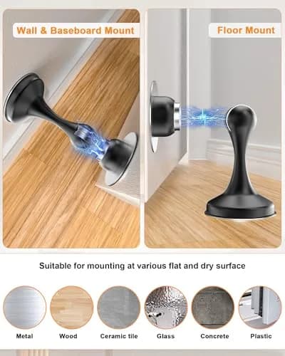 Crosize Magnetic Door Stoppers 8 Pack, Stainless Steel, Black | Strong Magnetism for Wall Protection thumbnail 5