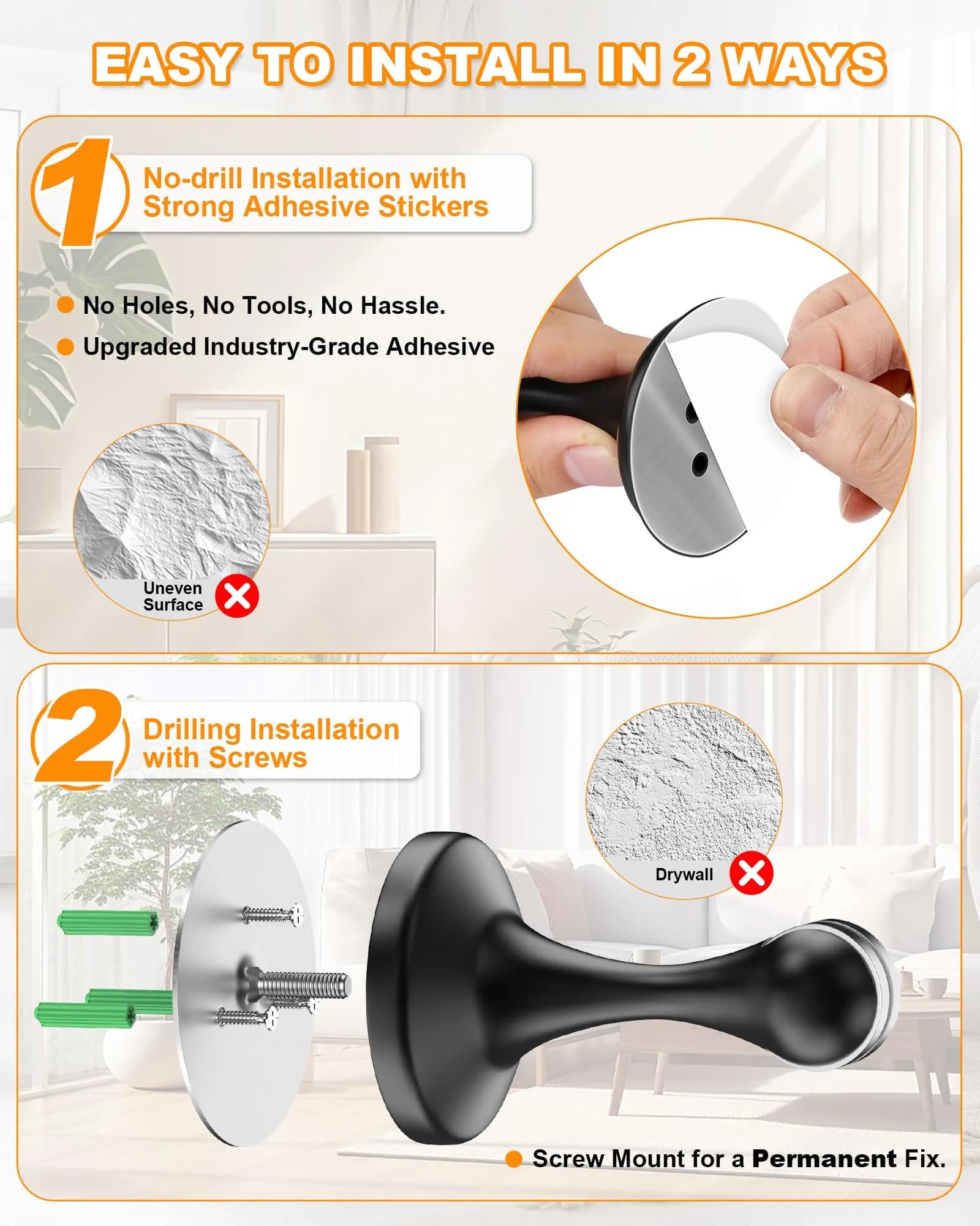 Crosize Magnetic Door Stoppers Black 8 Pack | Strong Magnetism Door Holder - view 4