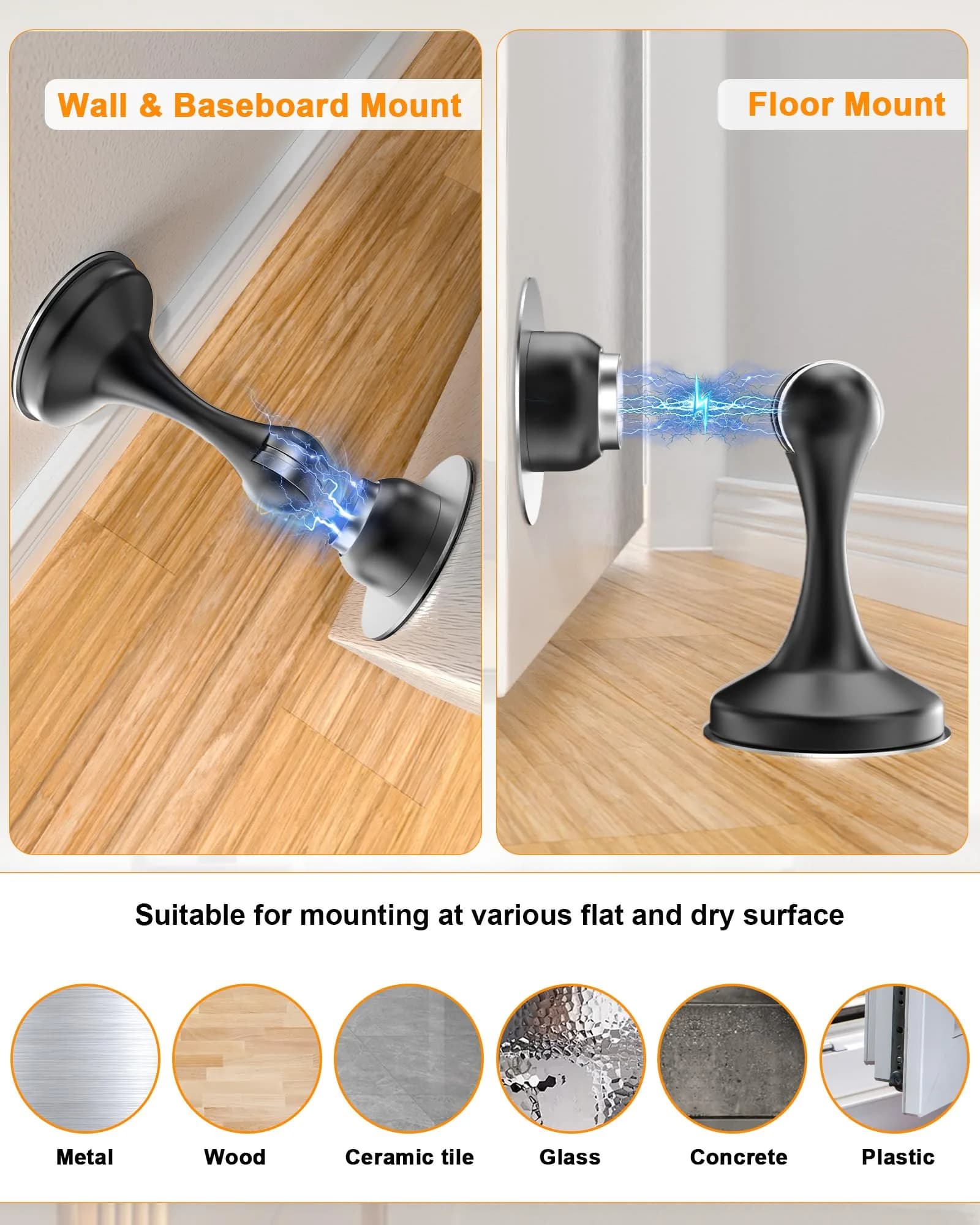 Crosize Magnetic Door Stoppers Black 8 Pack | Strong Magnetism Door Holder - view 5
