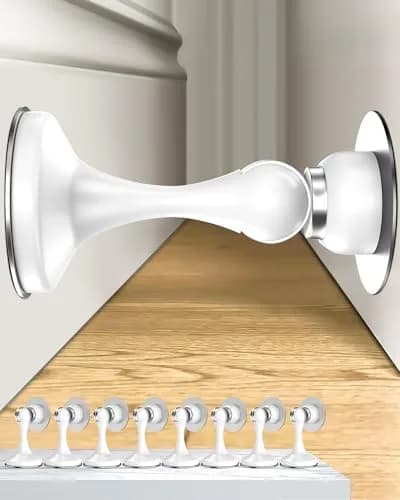 Crosize Magnetic Door Stoppers 6 Pack, Stainless Steel Door Stops for Wall and Floor Mounting, White | Furniture Anchors 6 Pack - main product image