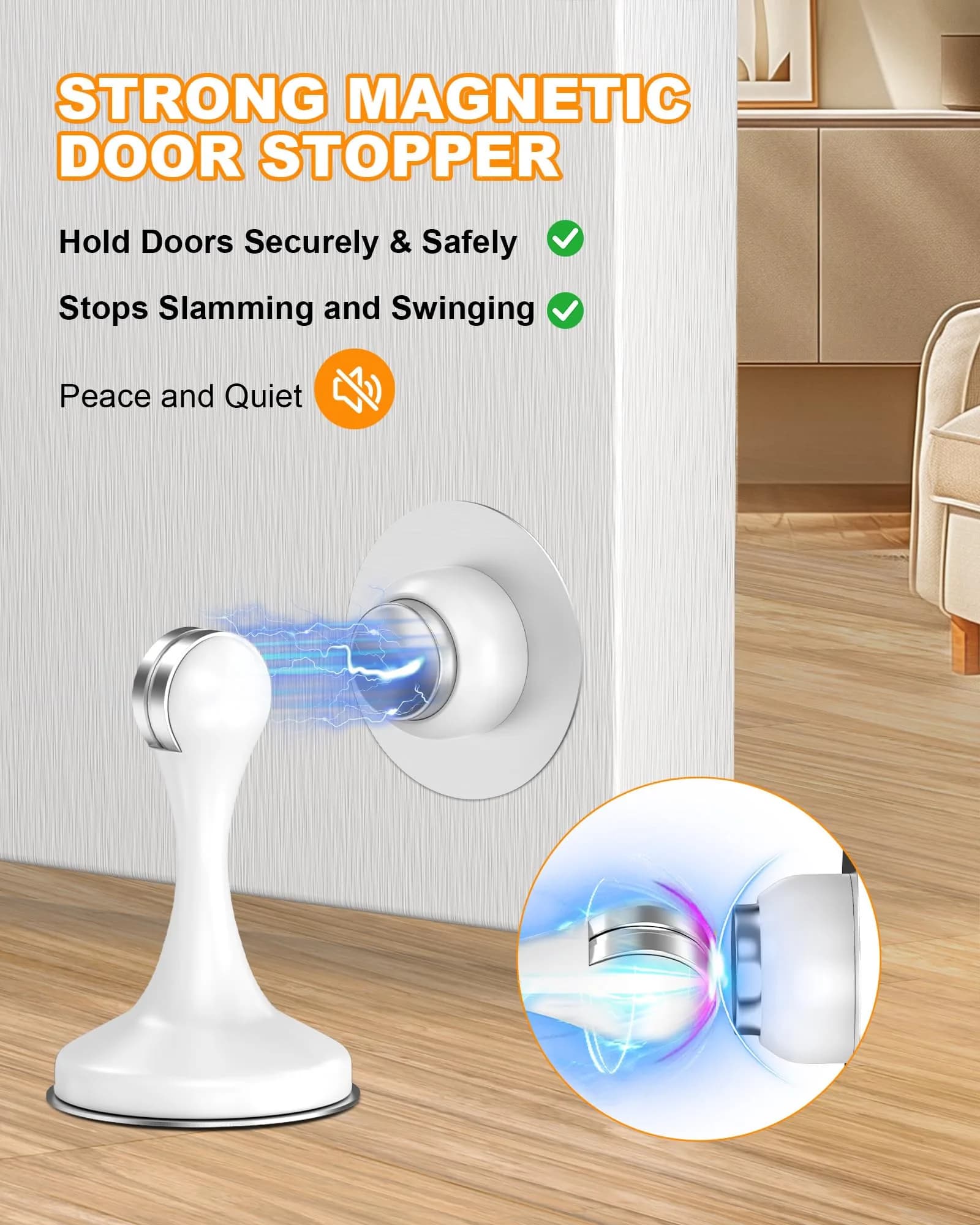 Crosize Magnetic Door Stoppers 8 Pack White | Strong Magnetism for Wall & Floor Mounting - view 2