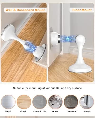 Crosize Magnetic Door Stoppers 8 Pack, Stainless Steel Door Stops, White | Strong Magnetism for Heavy Doors thumbnail 4