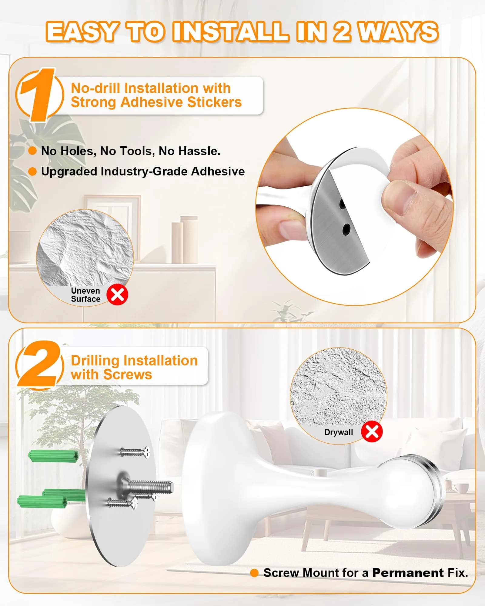 Crosize Magnetic Door Stoppers 8 Pack White | Strong Magnetism for Wall & Floor Mounting - view 3