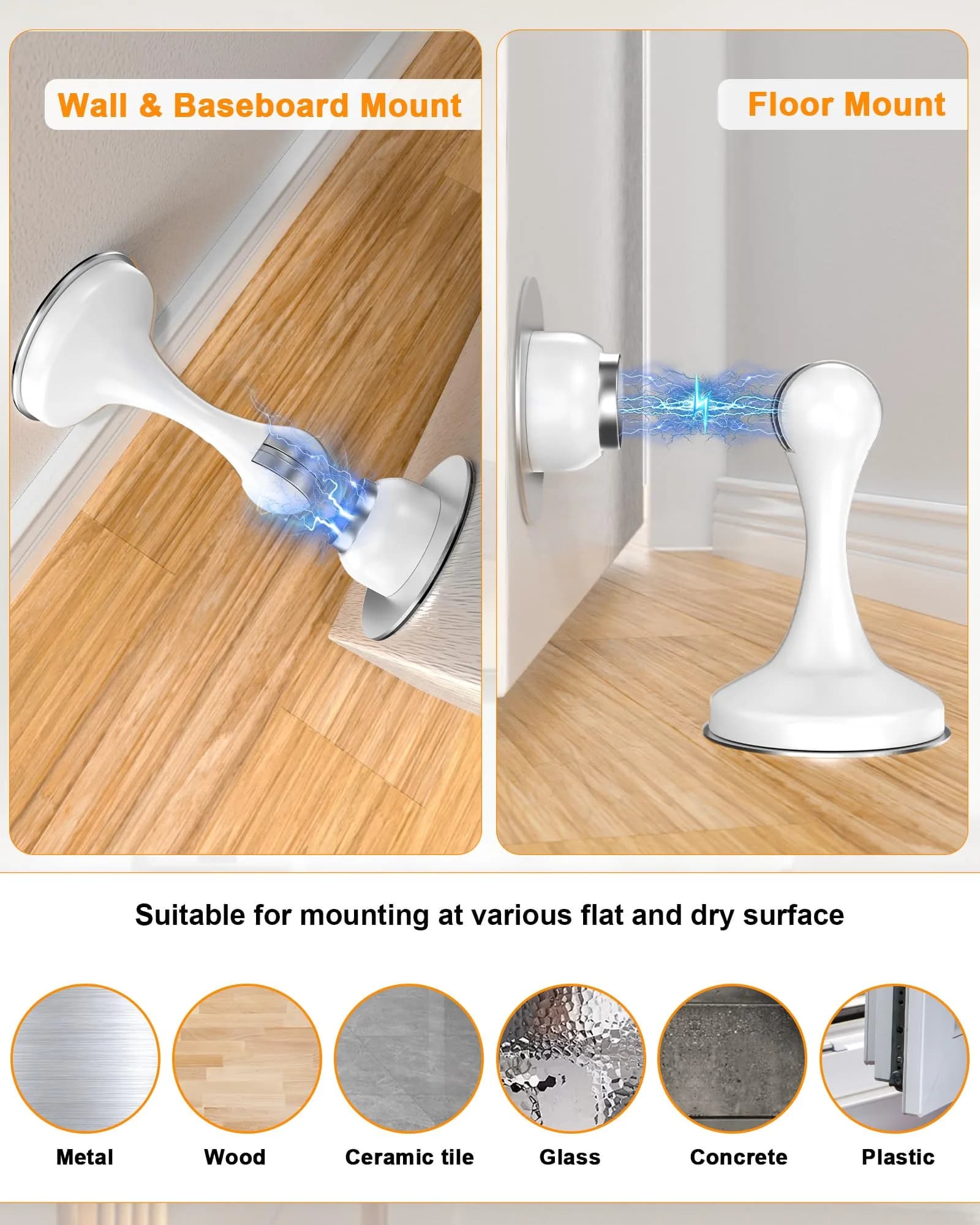 Crosize Magnetic Door Stoppers 8 Pack White | Strong Magnetism for Wall & Floor Mounting - view 4