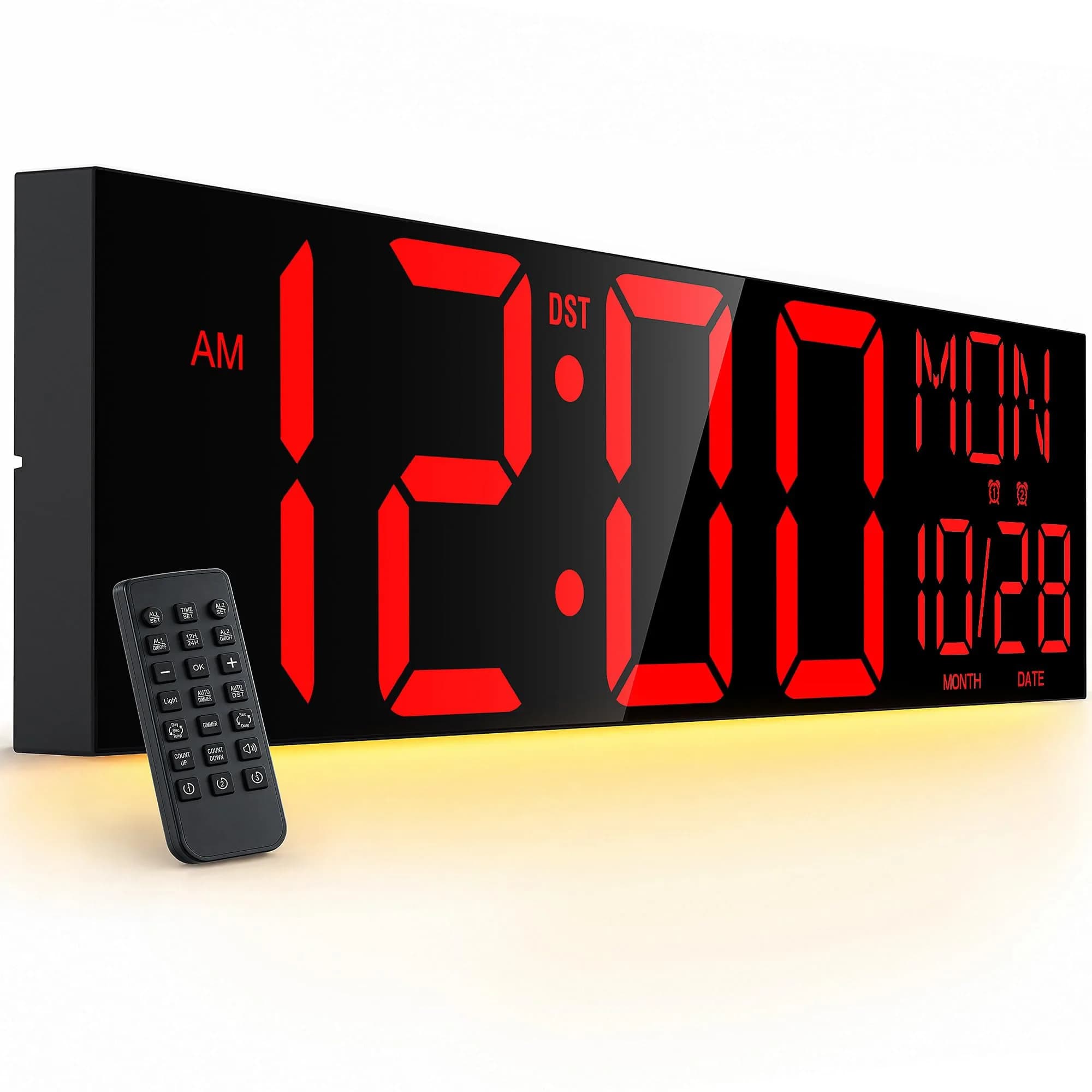 JALL 30-Inch Black Digital Wall Clock with Red Font | Oversize Jumbo LED Display, Date, Day, Temperature - main product image