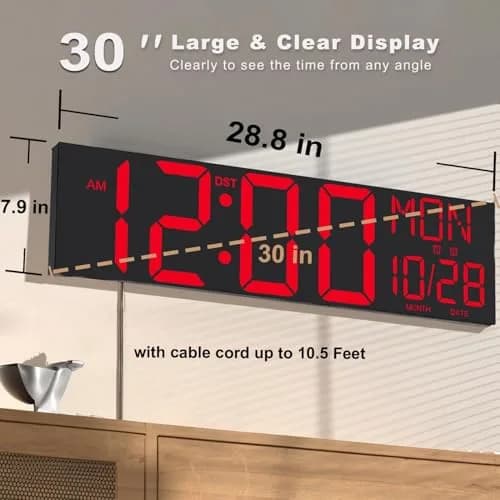 JALL 30" Oversize Digital Wall Clock | Extra Large LED Display with Remote, Jumbo Numbers for Living Room & Church thumbnail 2