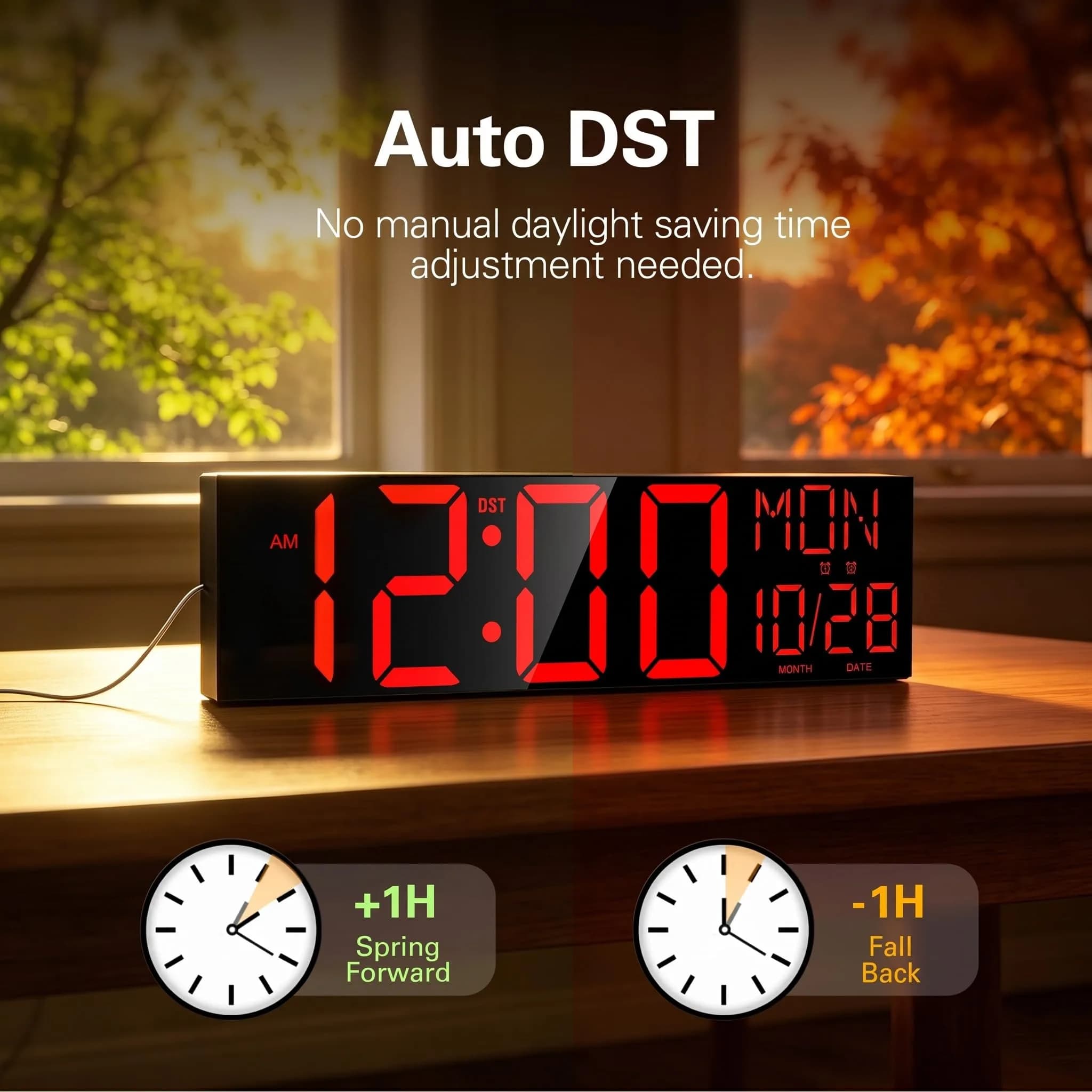 JALL 30-Inch Black Digital Wall Clock with Red Font | Oversize Jumbo LED Display, Date, Day, Temperature - view 4
