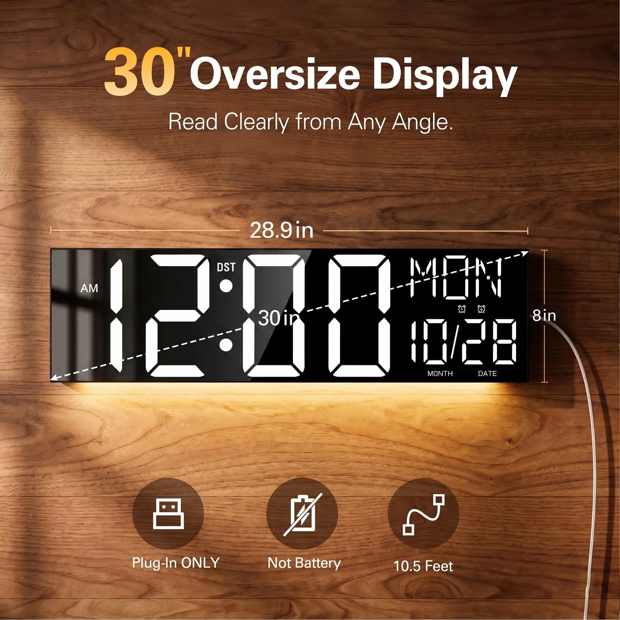 JALL 30-inch White Extra Large Digital Wall Clock with Jumbo LED Display and Remote Control - view 2