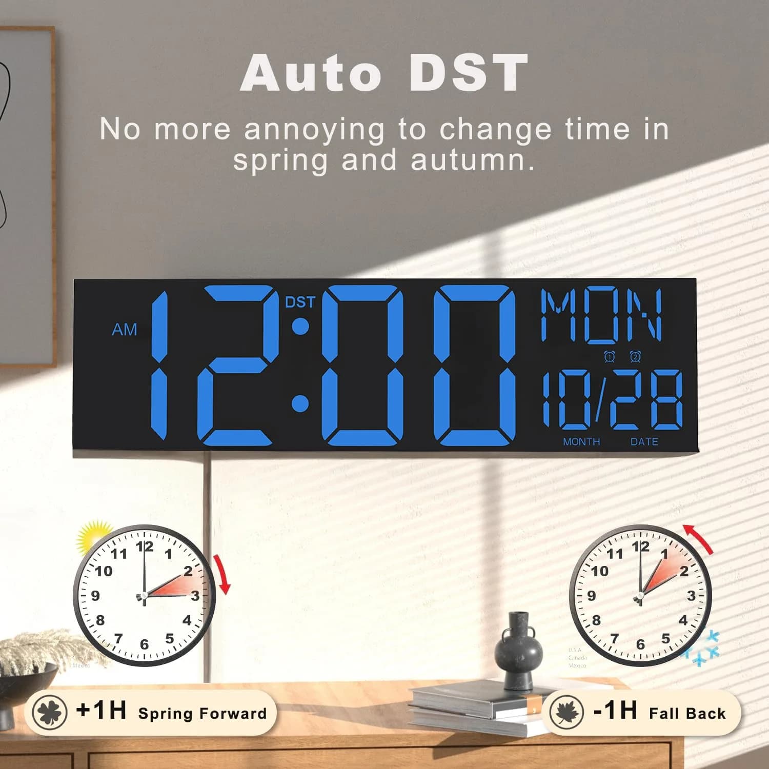 JALL 30-inch Extra Large Digital Wall Clock Blue | Jumbo LED Display with Remote Control & Auto Brightness - view 5