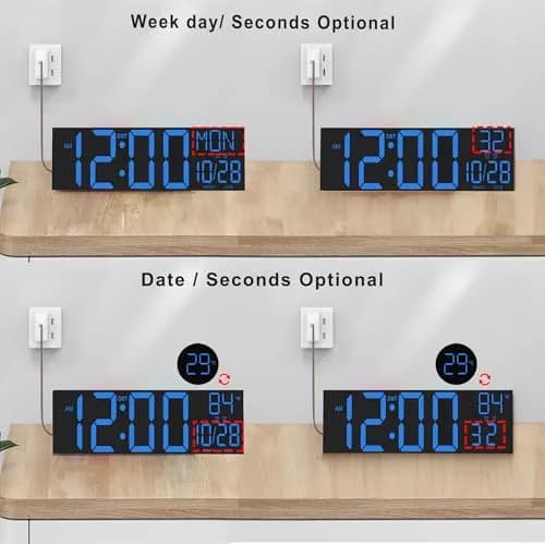 JALL 30-inch Extra Large Digital Wall Clock Blue | Jumbo LED Display with Remote Control & Auto Brightness thumbnail 2