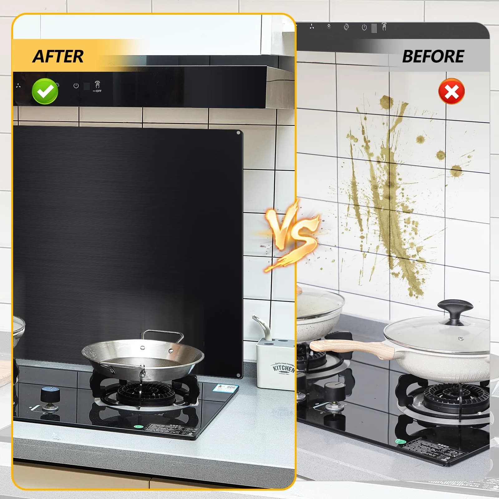 Yaocom Stainless Steel Backsplash for Stove, Black (24x30 Inch) | Protects Walls from Splatter - view 4