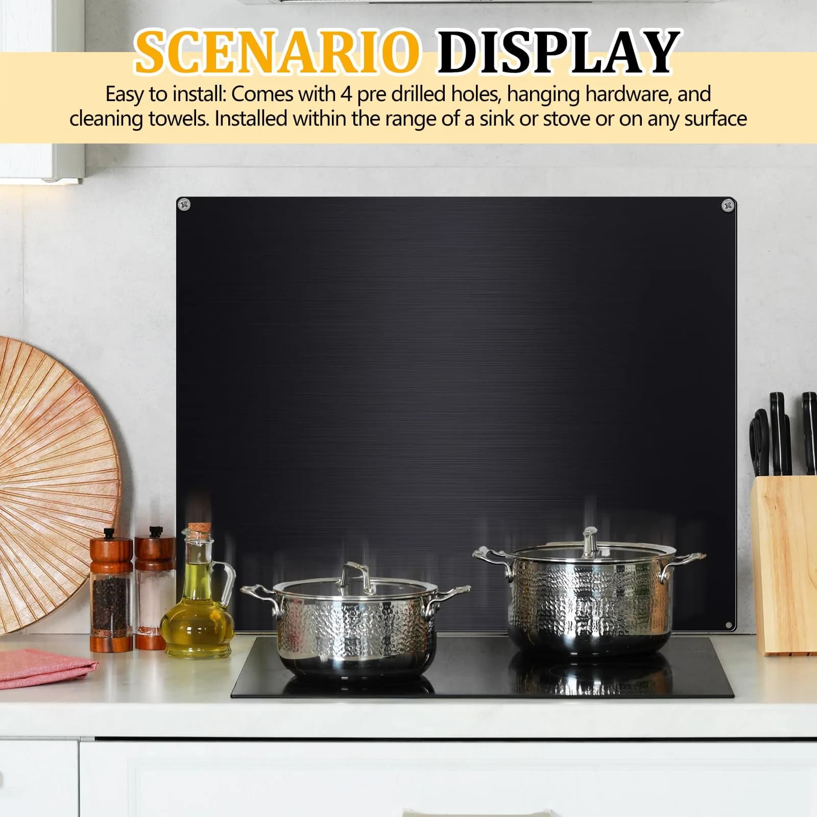 Yaocom Stainless Steel Backsplash for Stove, Black (24x30 Inch) | Protects Walls from Splatter - view 5