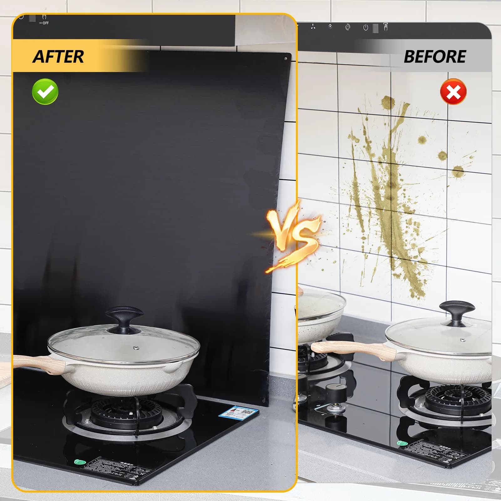 Yaocom Stainless Steel Backsplash for Stove, 30x36 Inch Black Metal Wall Panels with Screws and Hanging Towel, Heat Resistant Kitchen Splatter Guard - view 4