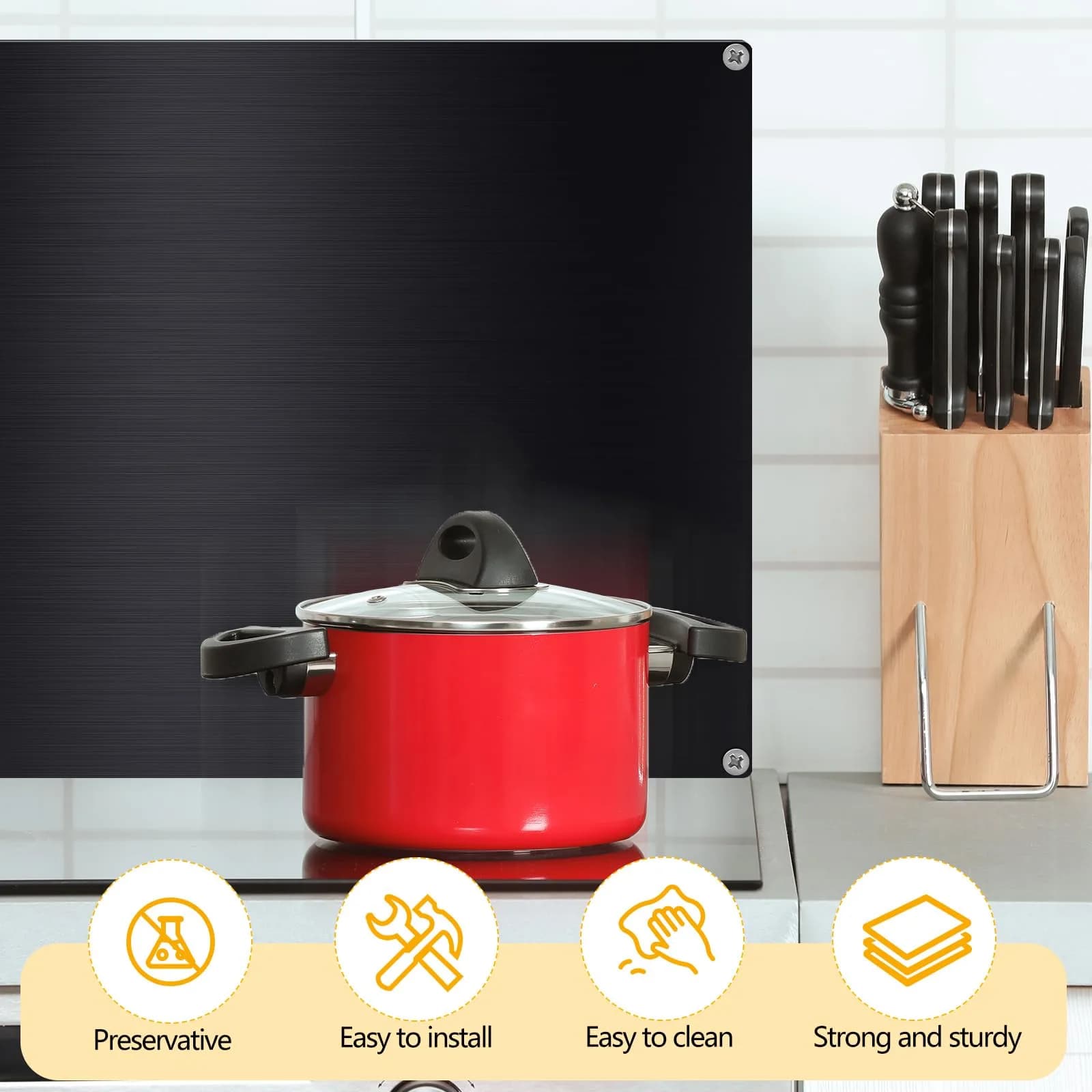 Yaocom Stainless Steel Backsplash for Stove, 30x36 Inch Black Metal Wall Panels with Screws and Hanging Towel, Heat Resistant Kitchen Splatter Guard - view 6