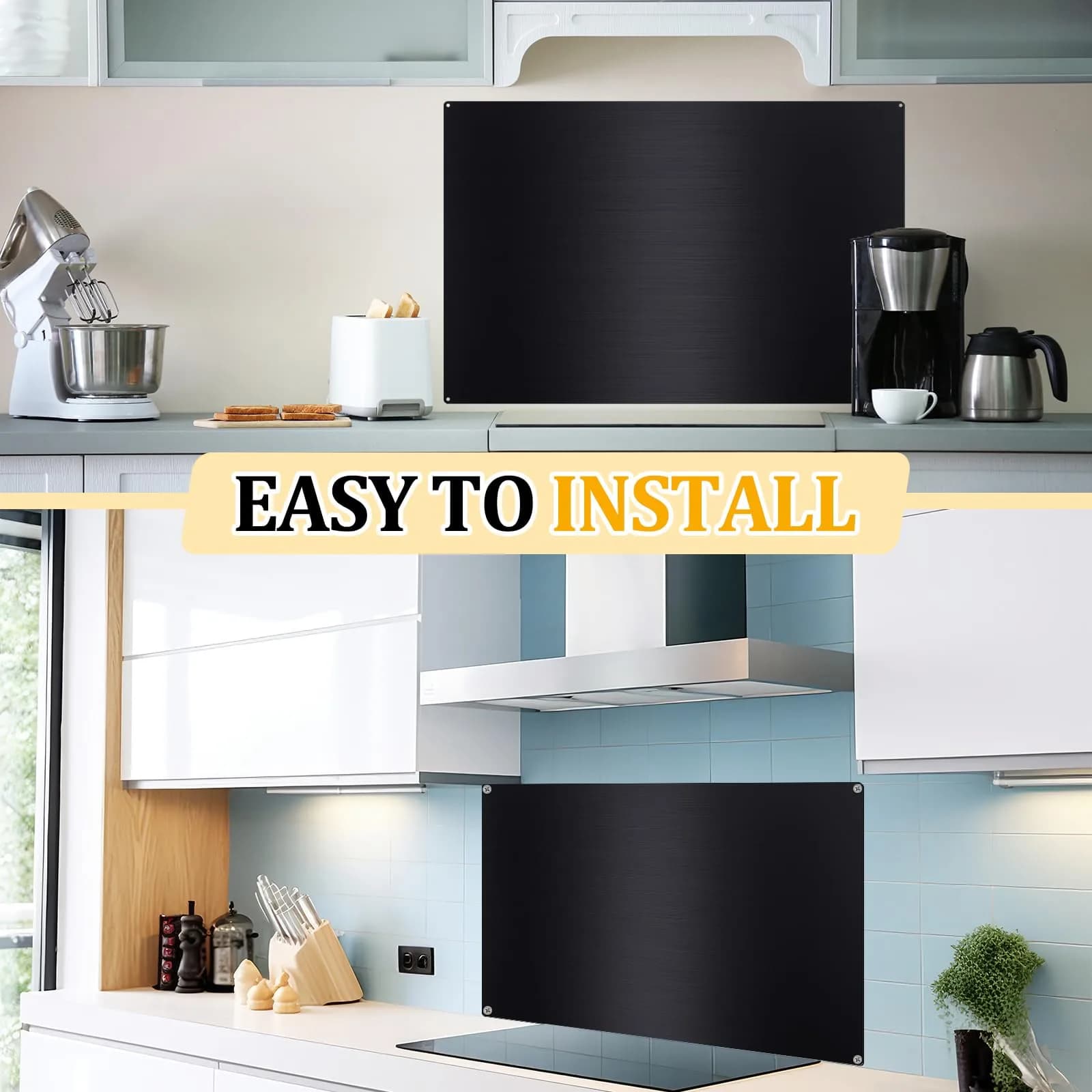 Yaocom Stainless Steel Backsplash for Stove, 30x36 Inch Black Metal Wall Panels with Screws and Hanging Towel, Heat Resistant Kitchen Splatter Guard - view 7