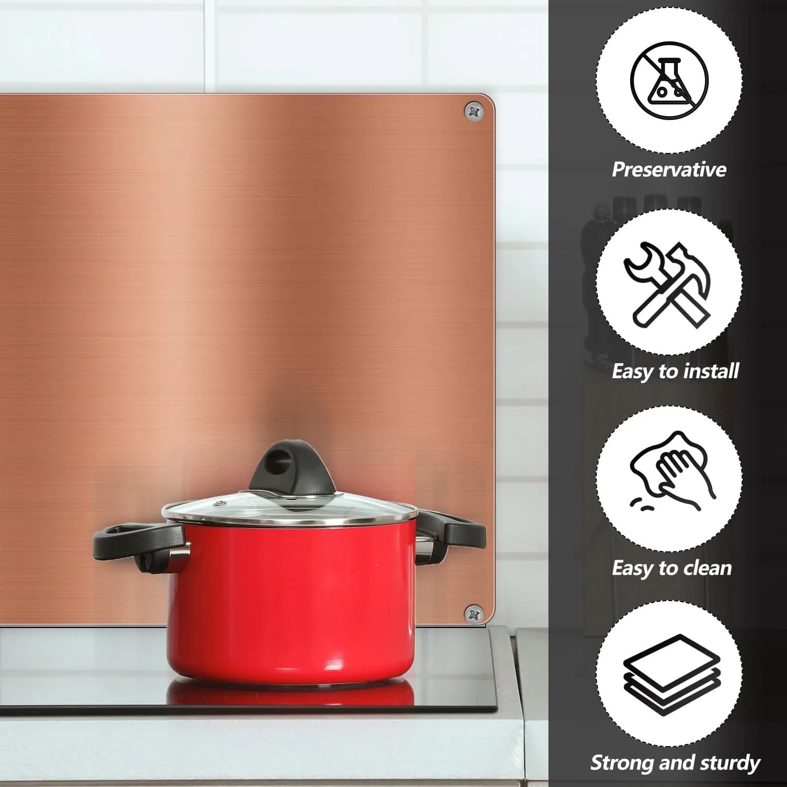 Yaocom Copper Finish Stainless Steel Kitchen Backsplash - 24x30 Inch Wall Panel - view 5